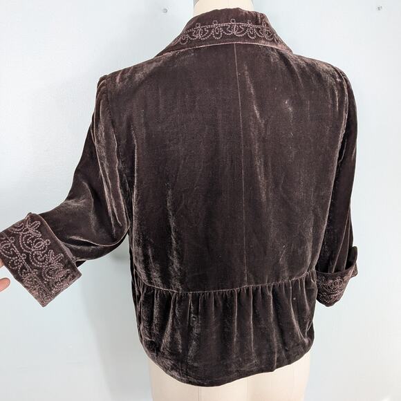 Tahari Velvet Topper Jacket Blazer 10 Brown Embroidery Whimsigoth Boho Lagenlook - Picture 6 of 10